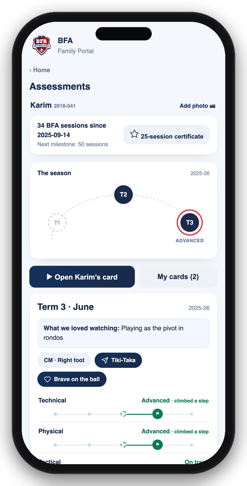 The BFA app, player reports