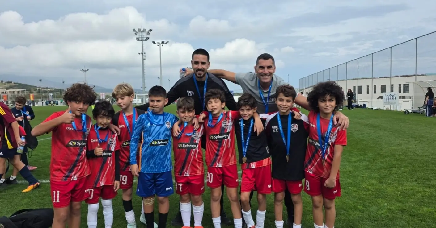 BFA U10 boys with their medals at the Elite Neon Cup 2026 in Athens