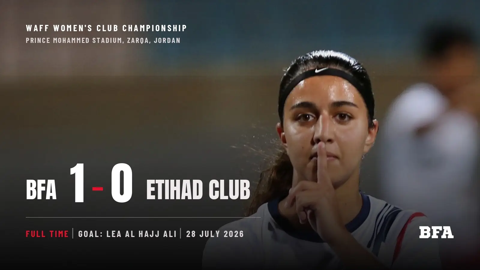 BFA celebrate their goal against Etihad Club in Zarqa, Jordan