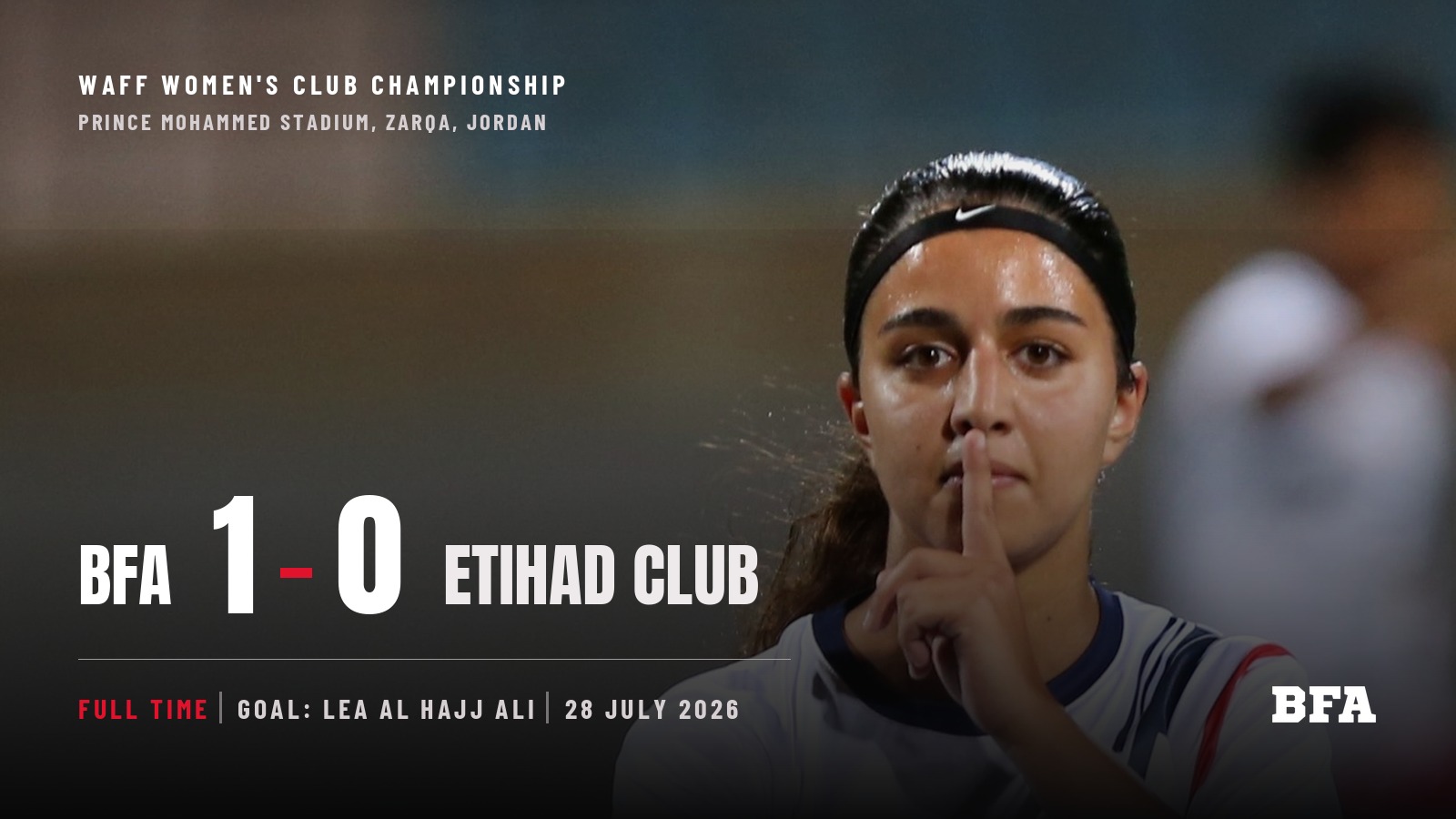 BFA celebrate their goal against Etihad Club in Zarqa, Jordan